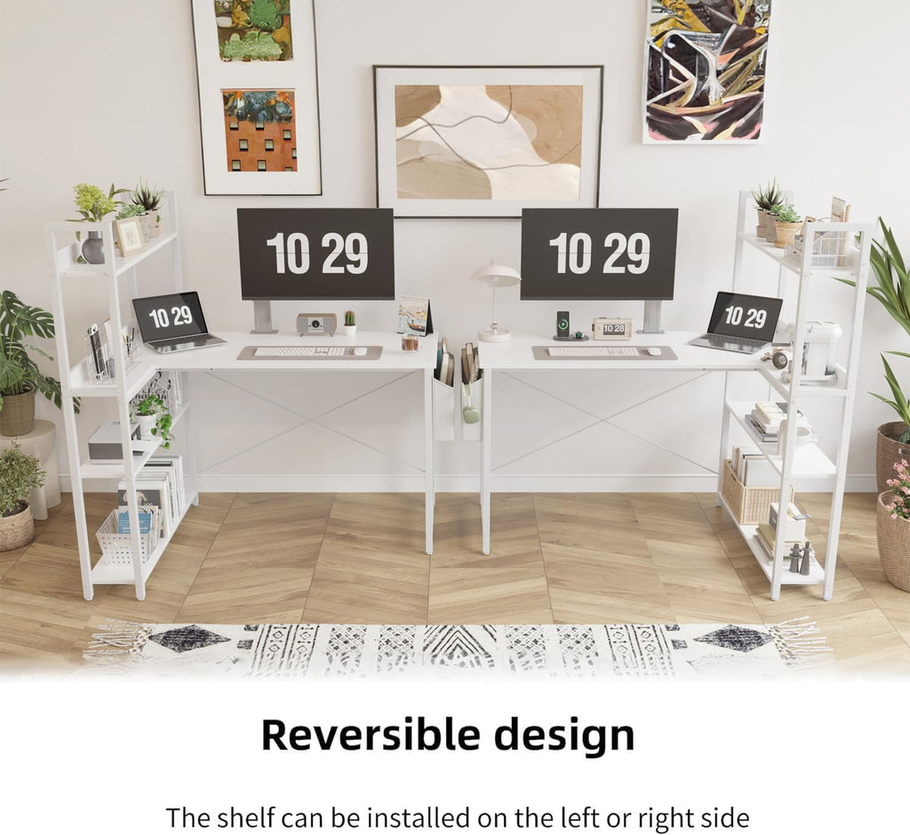 47 Inch White Computer Desk with Bookshelf X265293