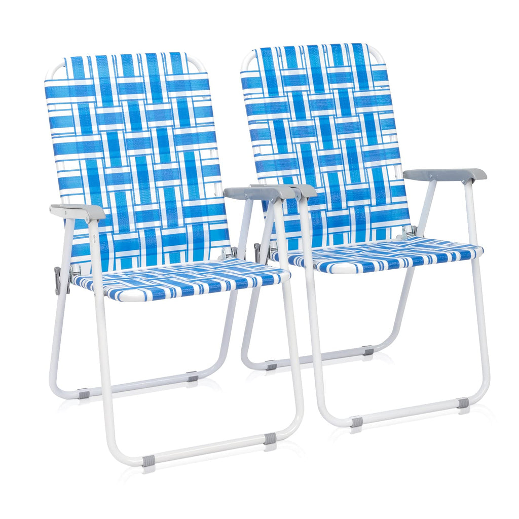 Set of 2 Blue Webbed Folding Patio Chair H801