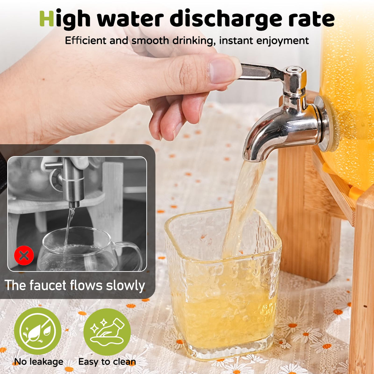 2.2 Gallon Glass Beverage Dispenser with Wood Stand and Stainless Steel Spigot G17899