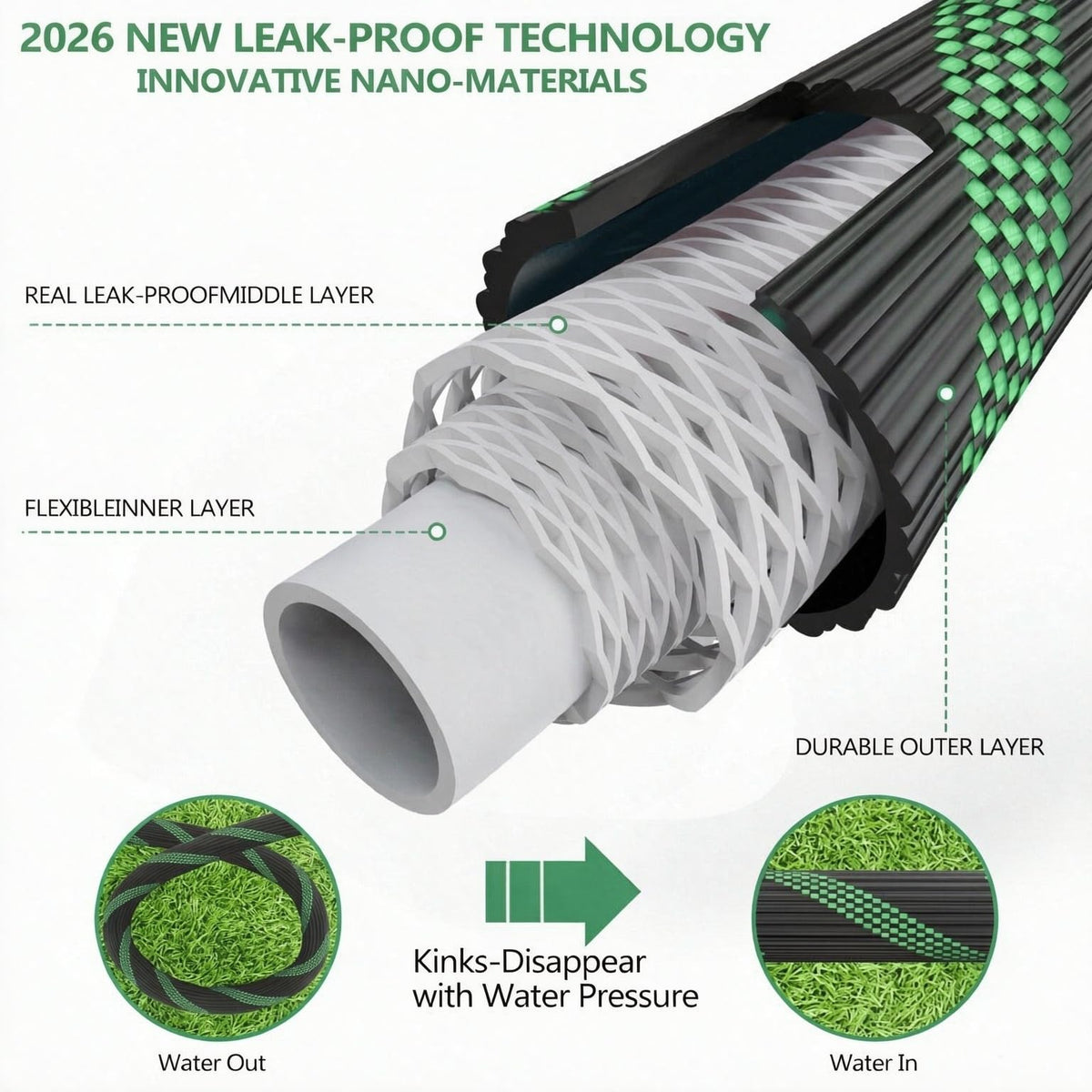 100FT Lightweight Garden Hose with 10-Pattern Nozzle A95692