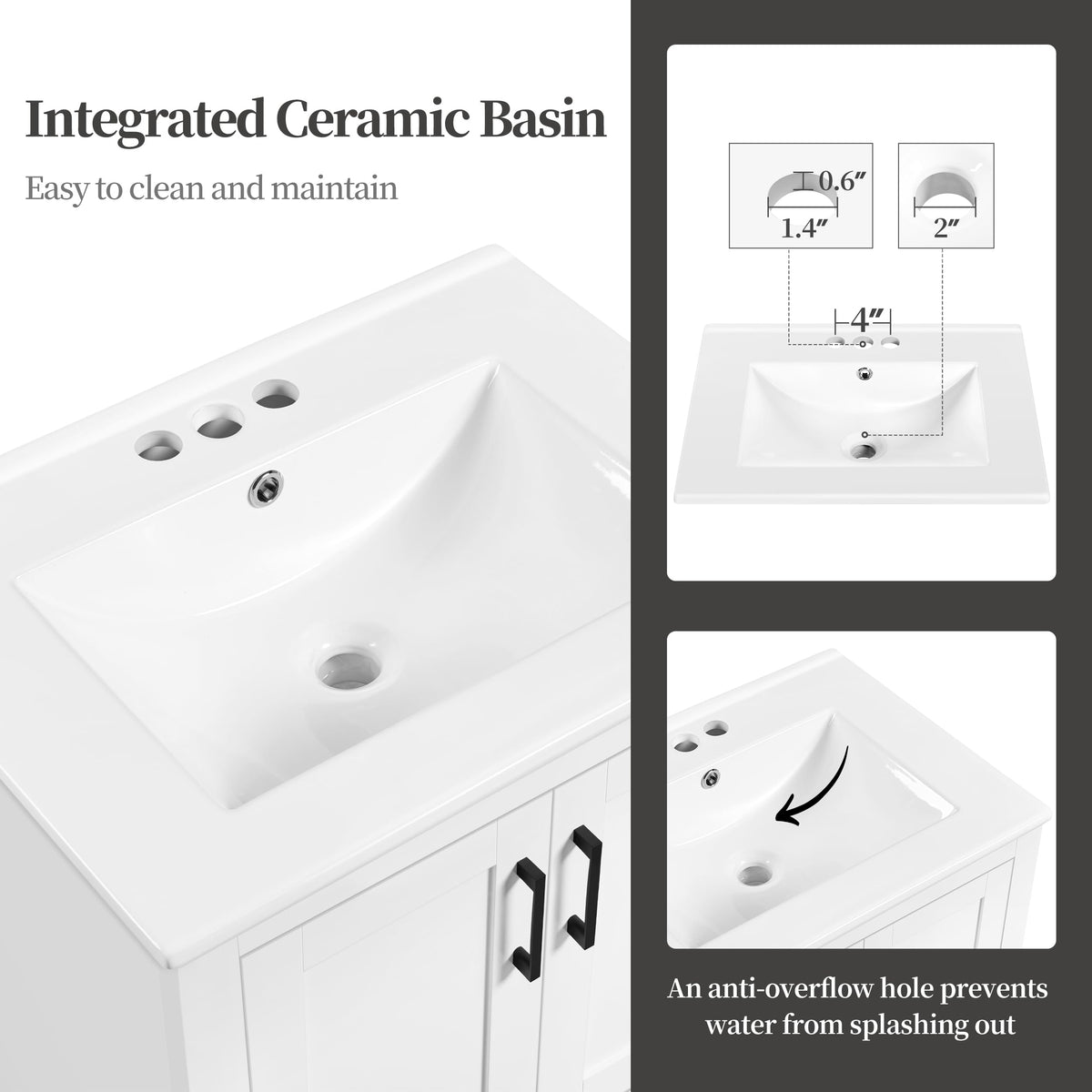 24" White Bathroom Vanity with Sink Y6082