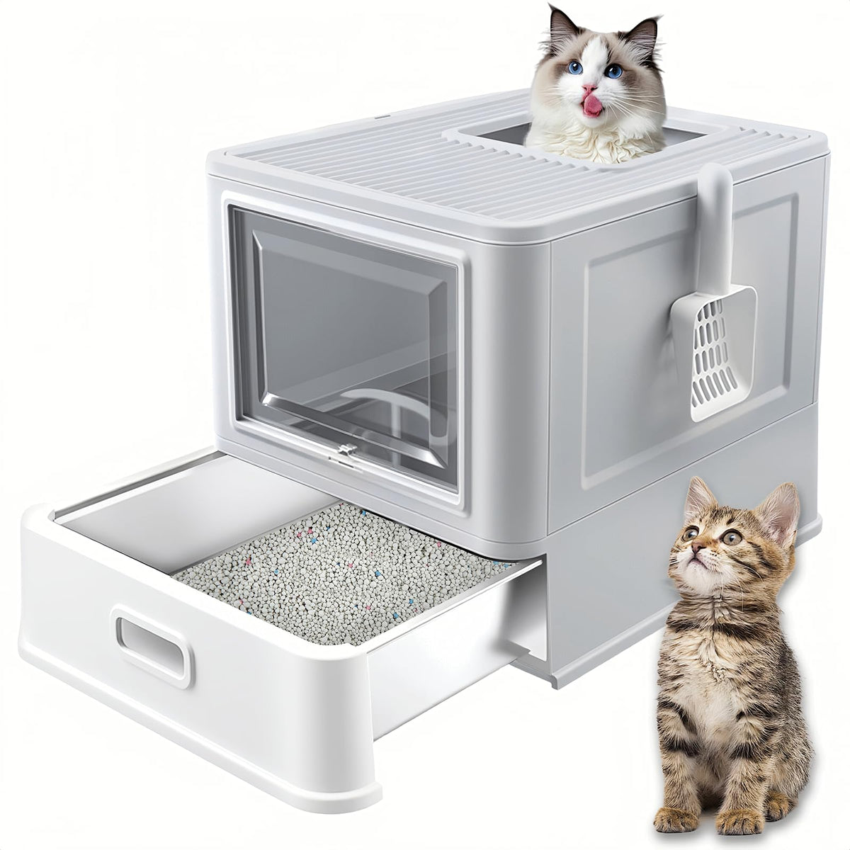 XL Stainless Steel Cat Litter Box with Drawer H53765