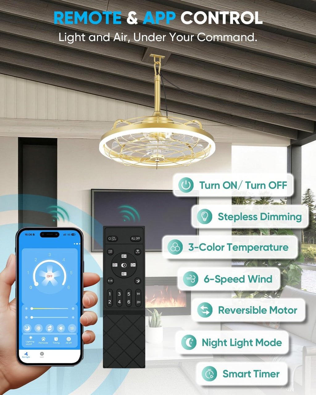 20" Gold Outdoor Ceiling Fan with Light Z90312