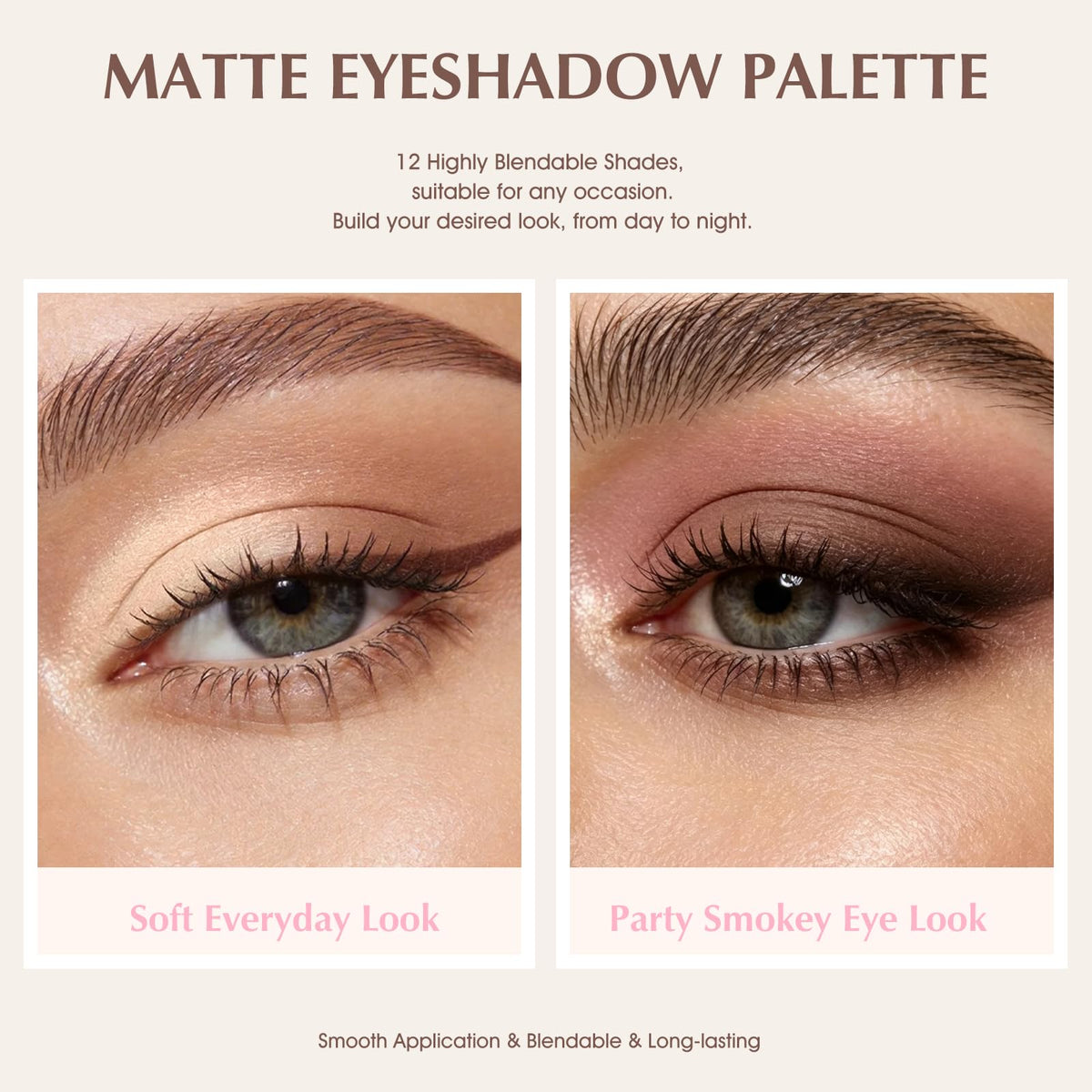 Mauve Pink Grey Brown Matte Eyeshadow Palette with Brush S7557