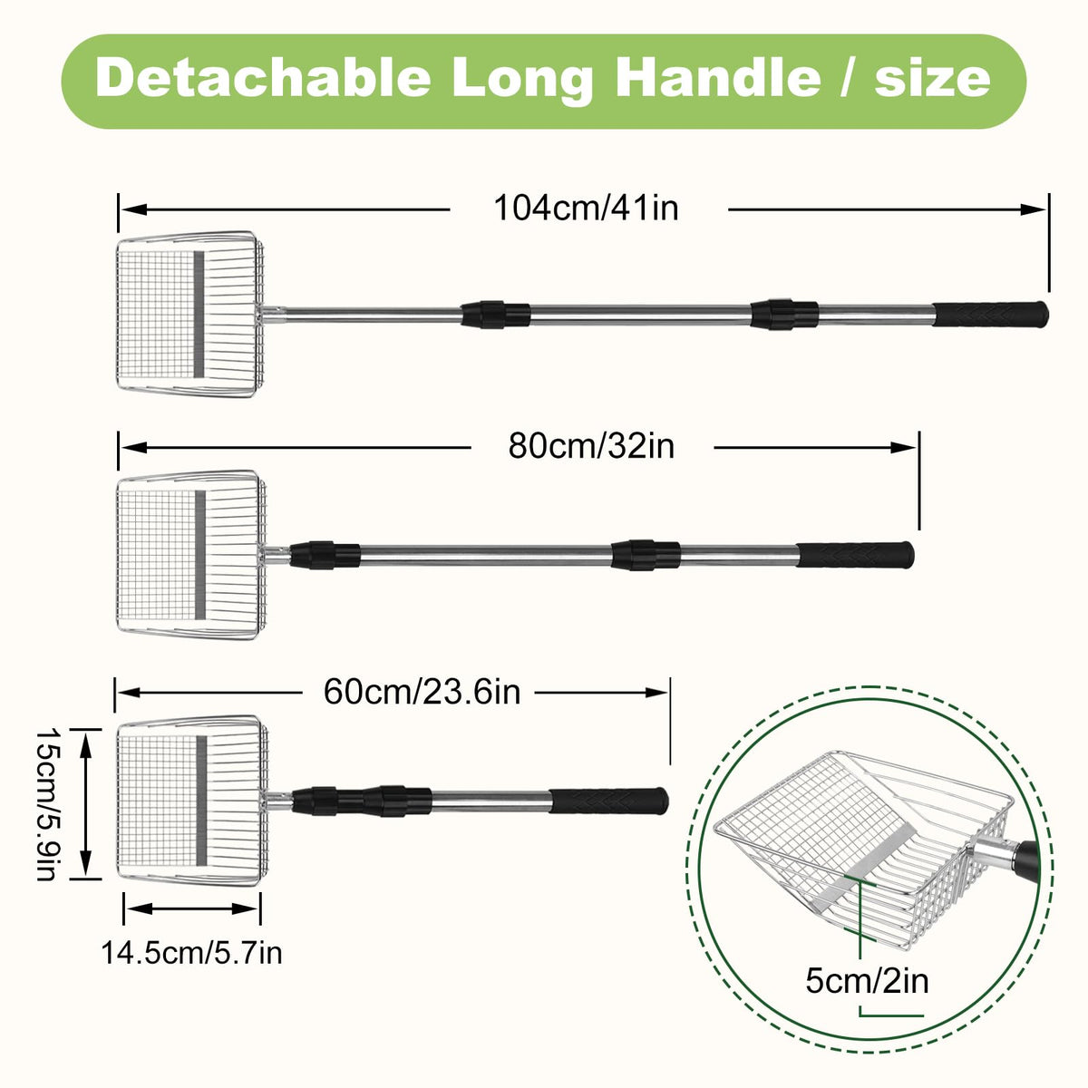 Long Handle Stainless Steel Cat Litter Scoop with Holder H879