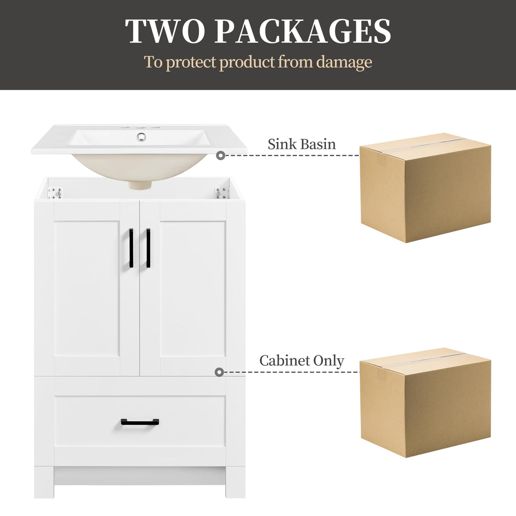 24" White Bathroom Vanity with Sink Y6082