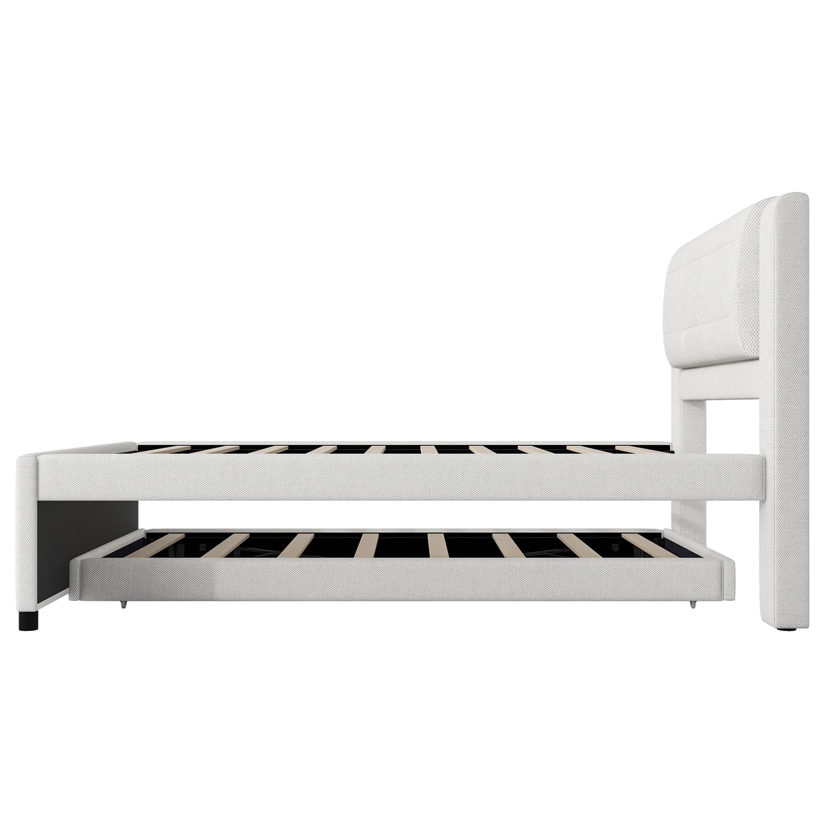 Full Size Linen Fabric Upholstered Platform Bed with Twin Size Trundle P82384