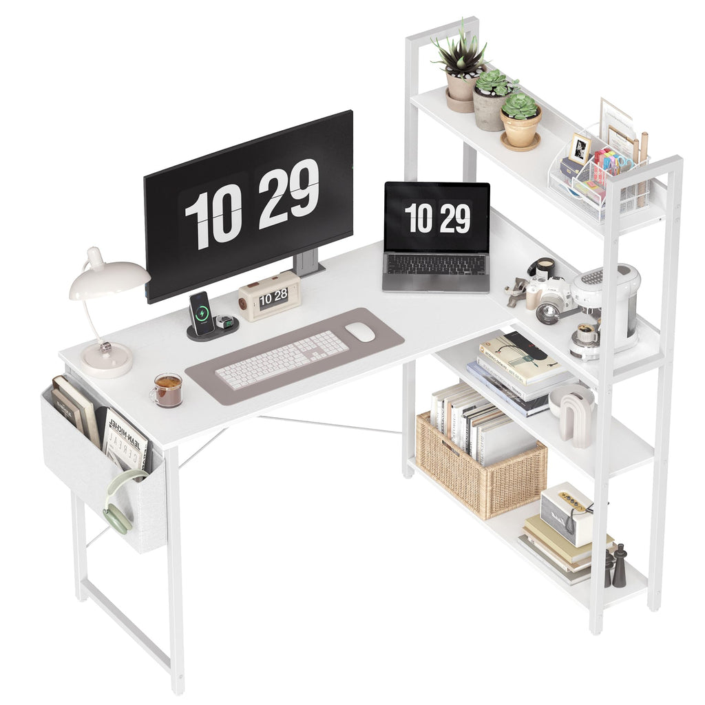 47 Inch White Computer Desk with Bookshelf X265293