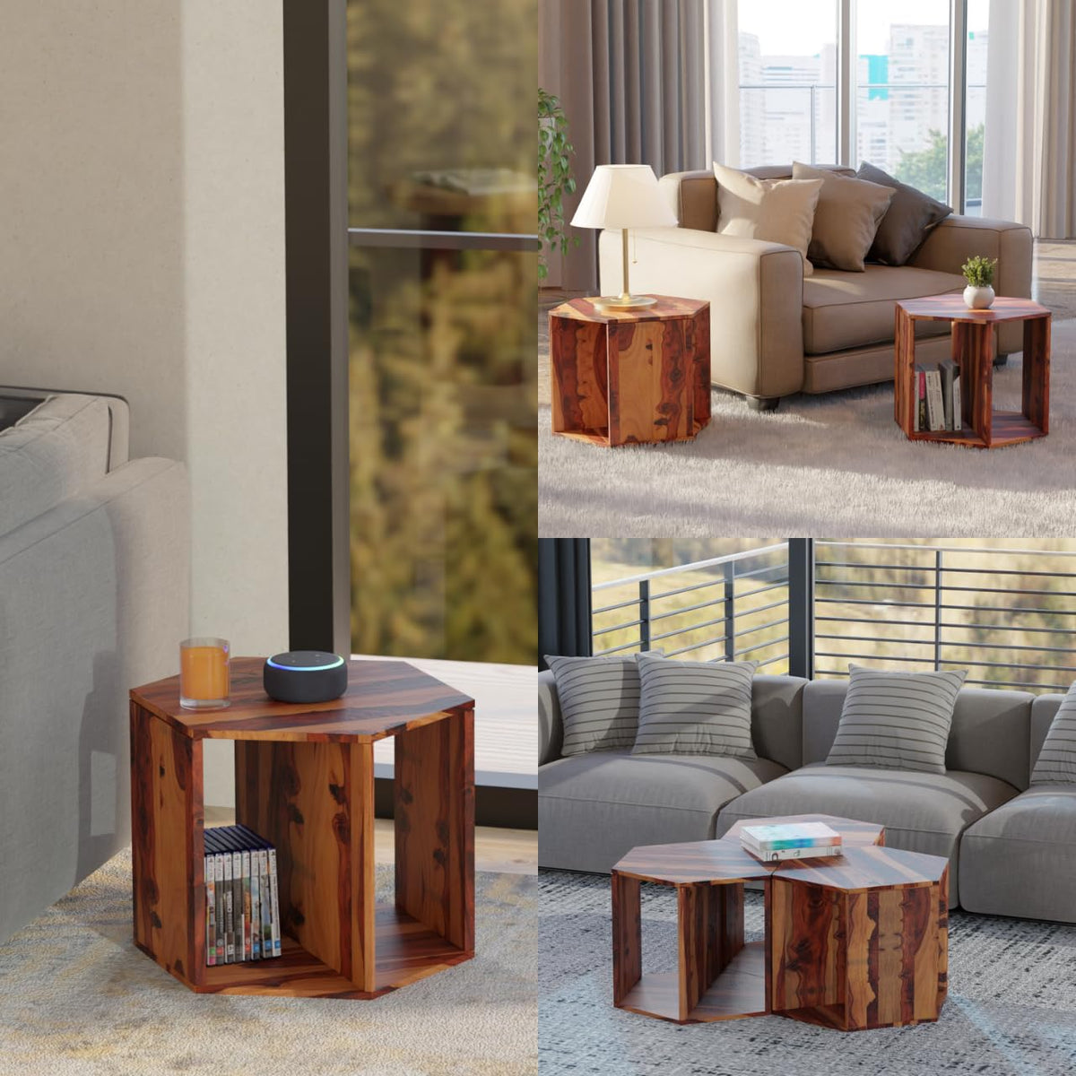 Solid Sheesham Wood Coffee Table Set of 3 K454744