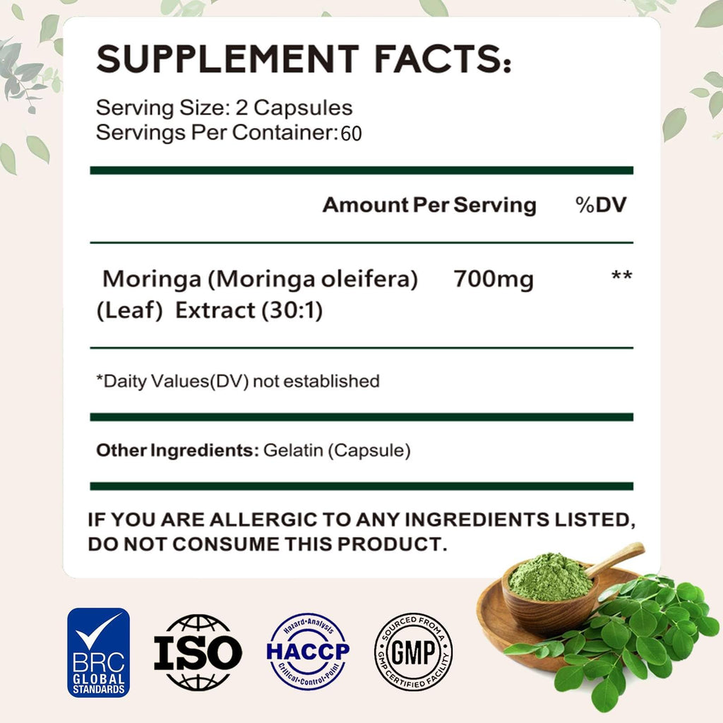 Moringa Oleifera Leaf Extract 120 Capsules 700 mg B31380