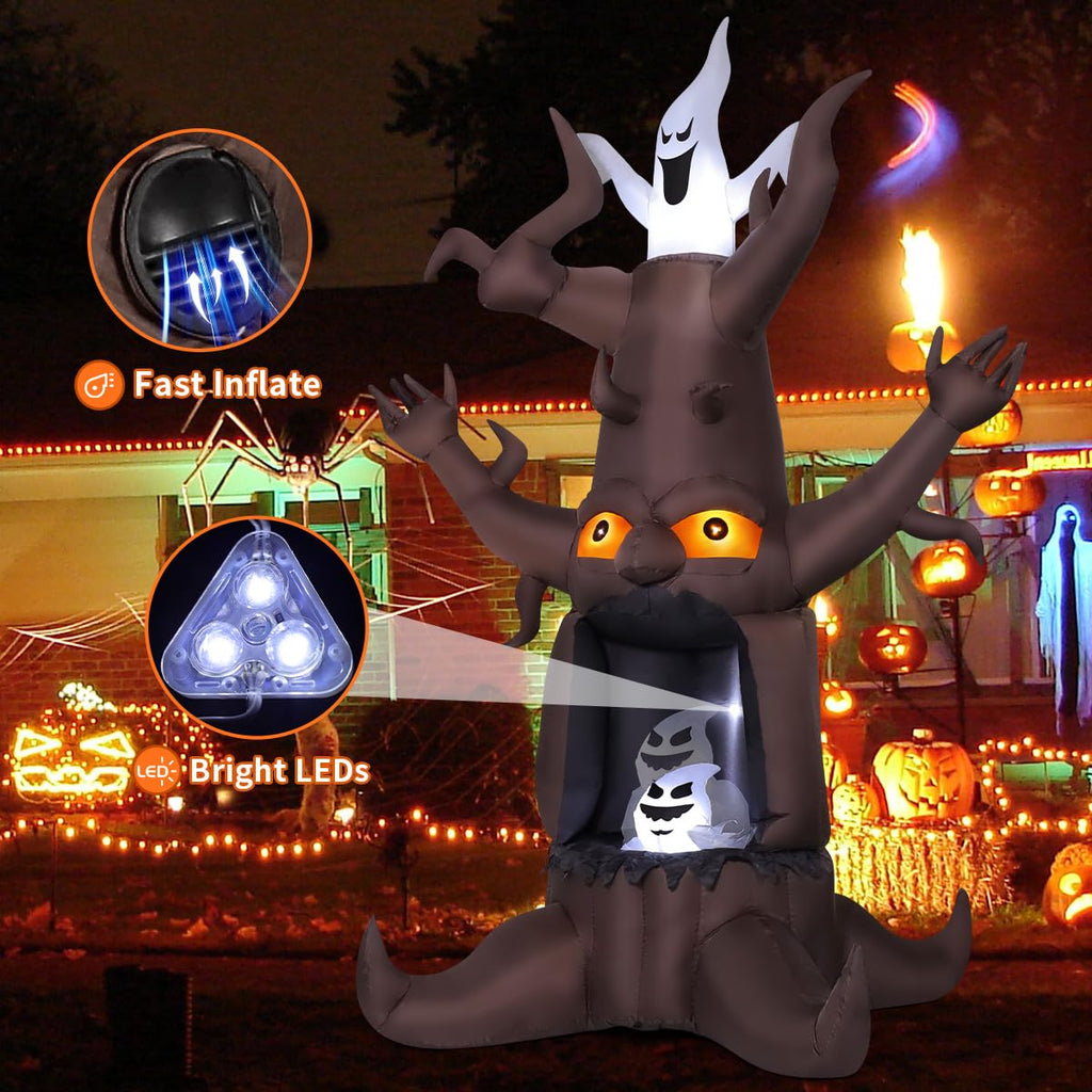 9 Ft Animated Inflatable Dead Tree and White Ghost with Built-In LEDs U1128
