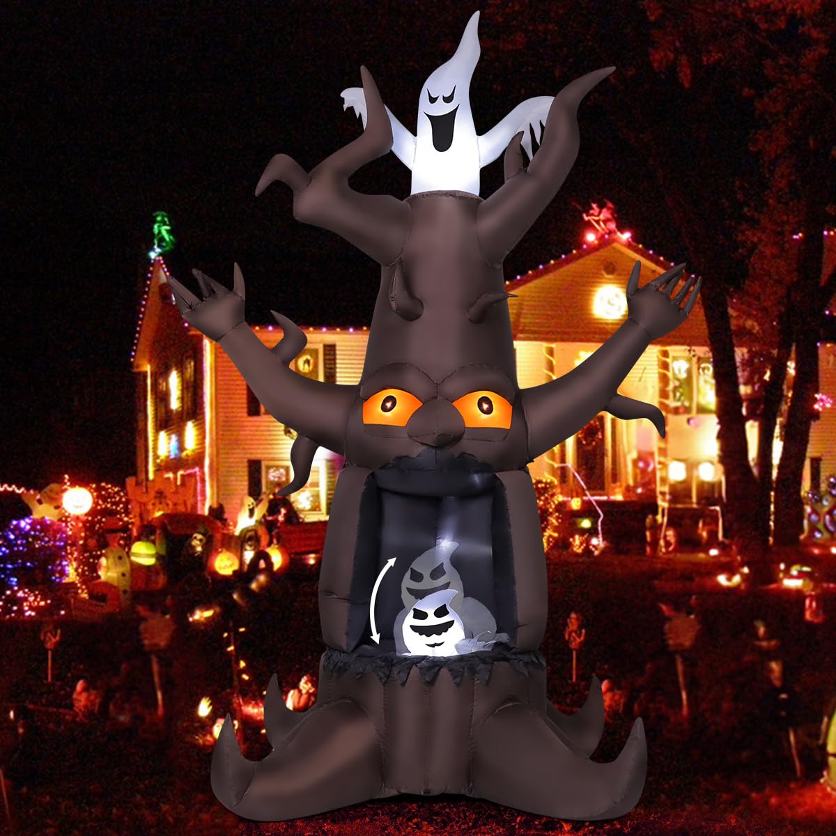 9 Ft Animated Inflatable Dead Tree and White Ghost with Built-In LEDs U1128