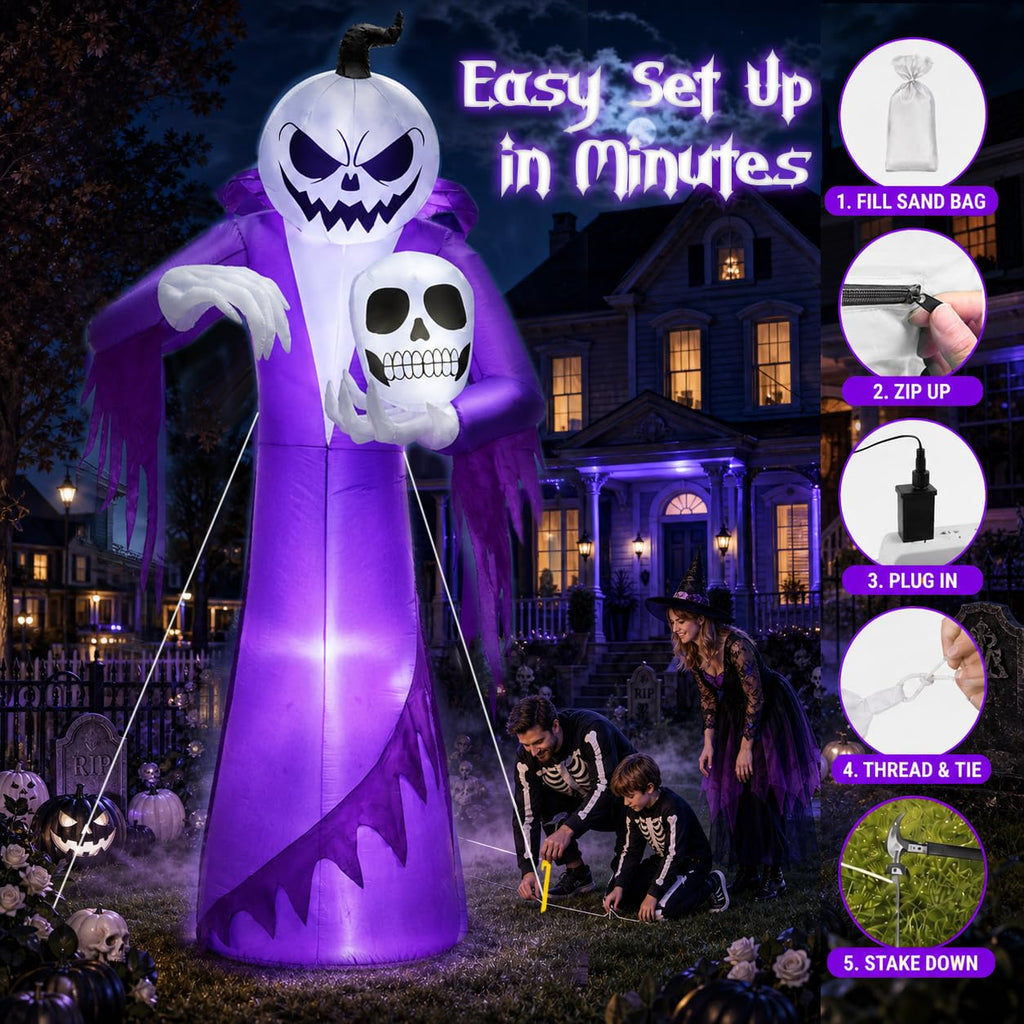 12FT Halloween Inflatables Outdoor Pumpkin Ghost Wizard B80927
