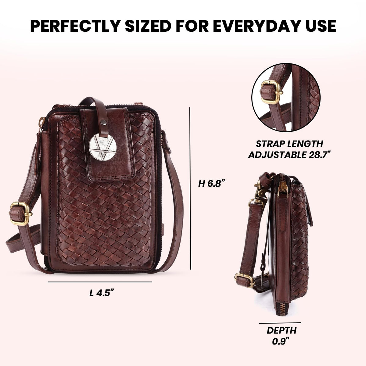 Genuine Leather Small Crossbody Bag with Adjustable Detachable Strap W47562