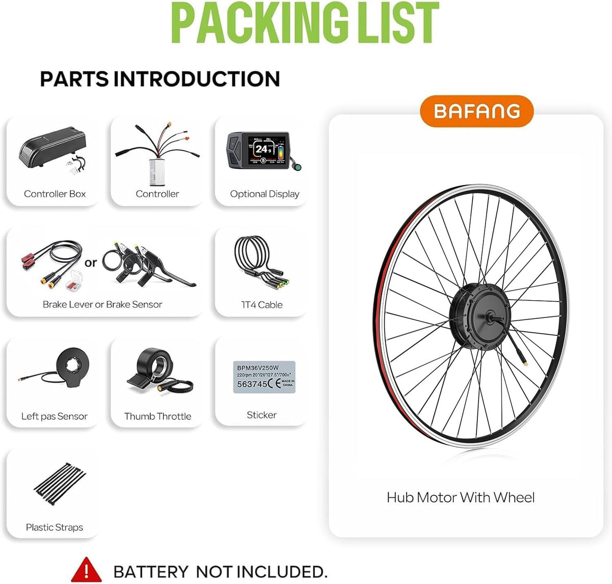 48V 500W Front Wheel Hub Motor Ebike Conversion Kit with Battery P200