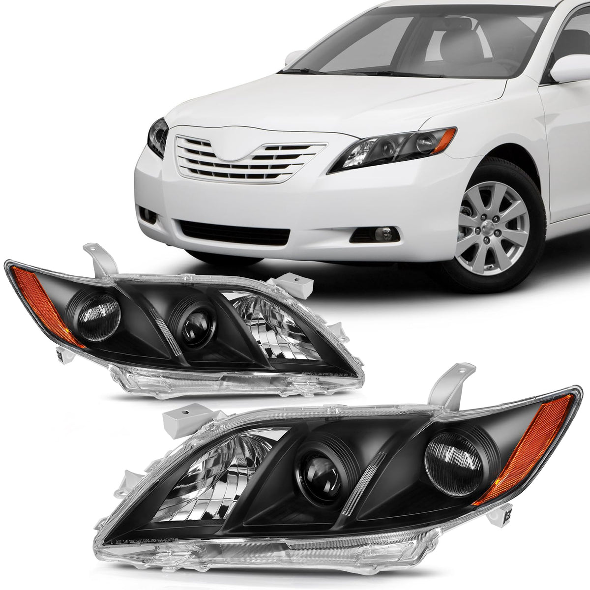 Headlights For Toyota Camry 2007-2009 Black Housing Amber Reflector Clear Lens I6294