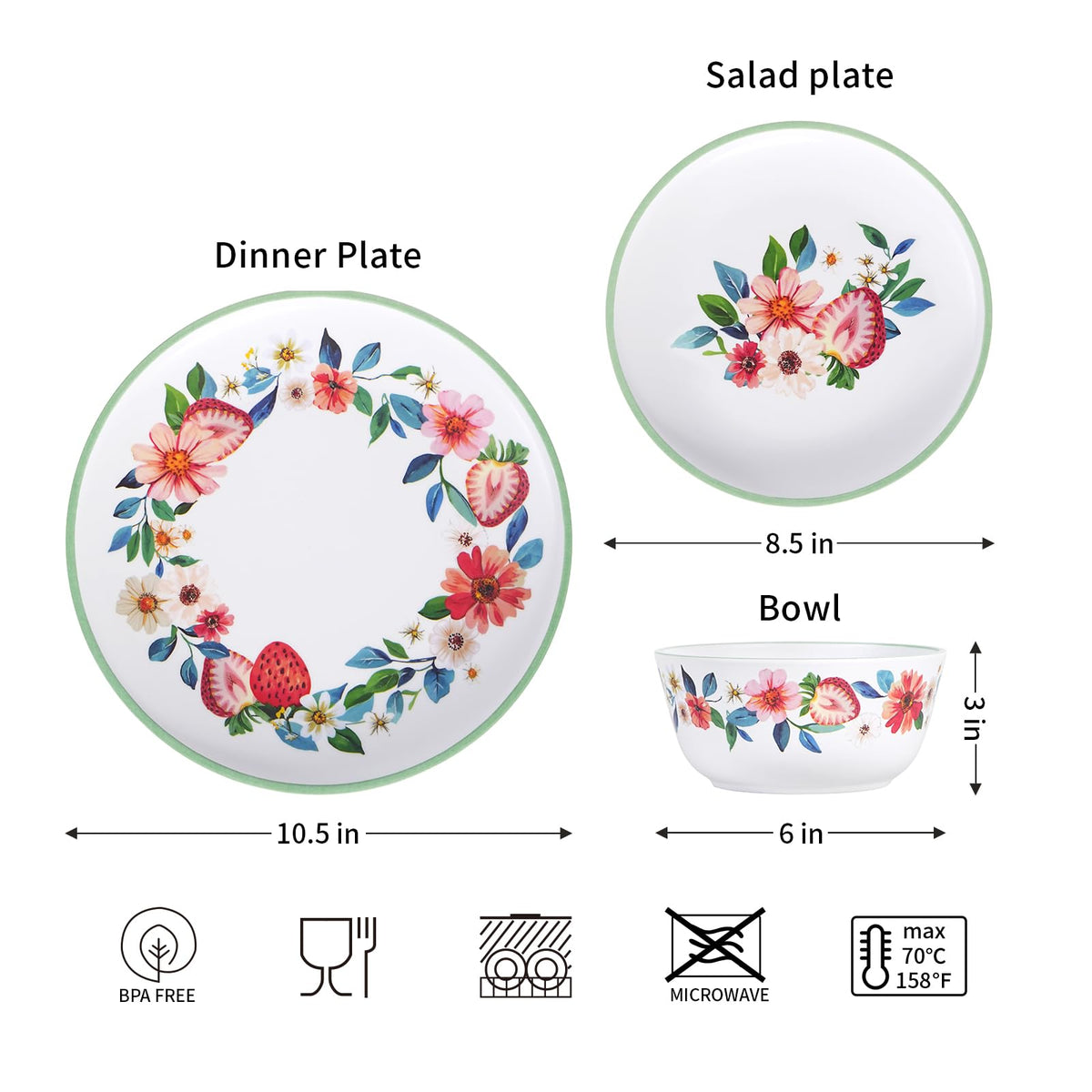 12-Piece Strawberry Melamine Dinnerware Set C56364