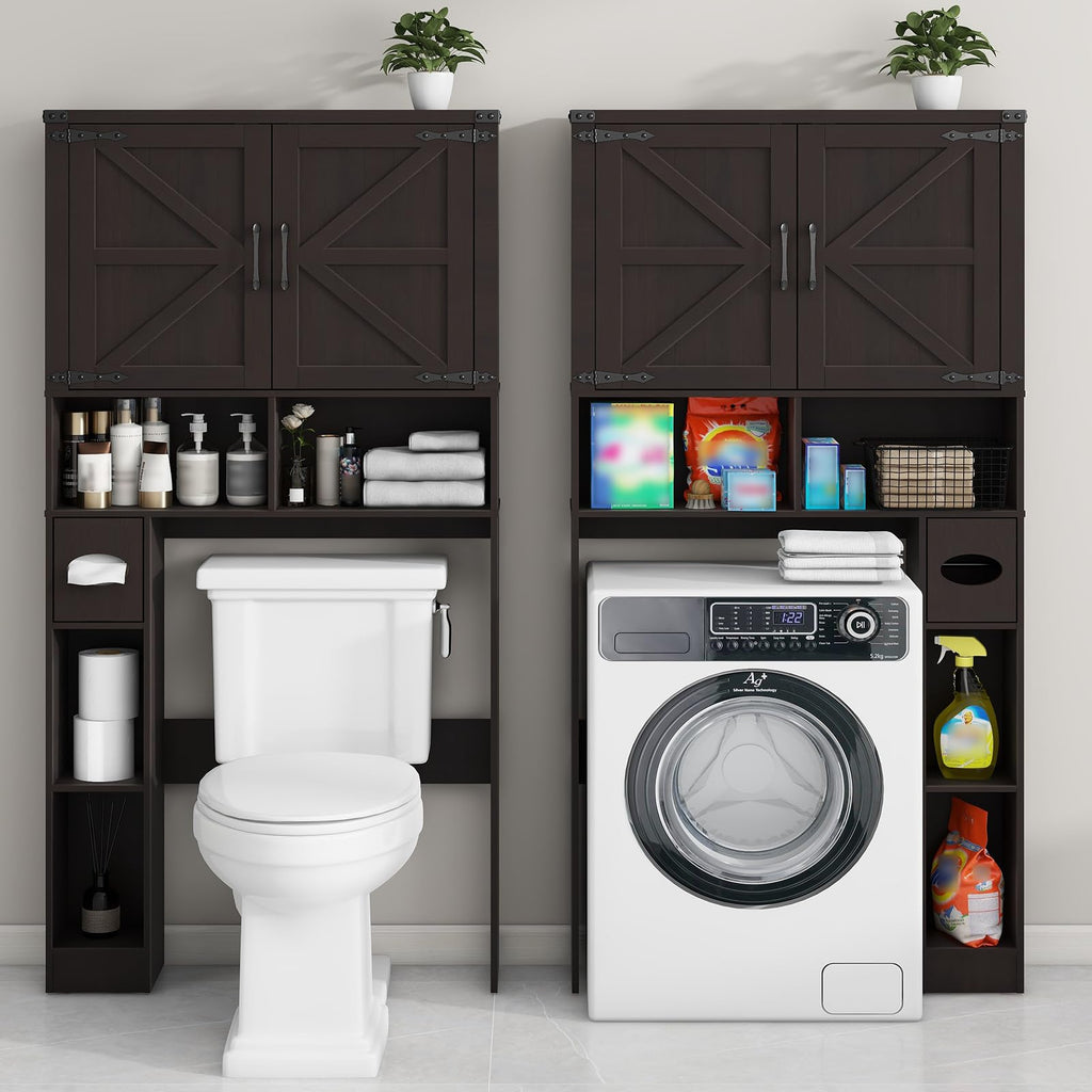 Over The Toilet Storage Cabinet with 2 Barn Doors, Walnut Z7616