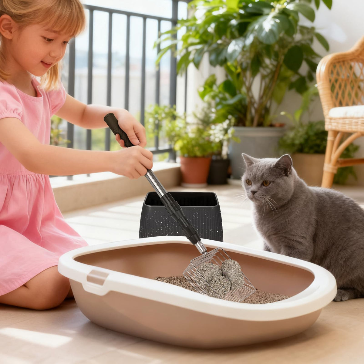 Long Handle Stainless Steel Cat Litter Scoop with Holder H879