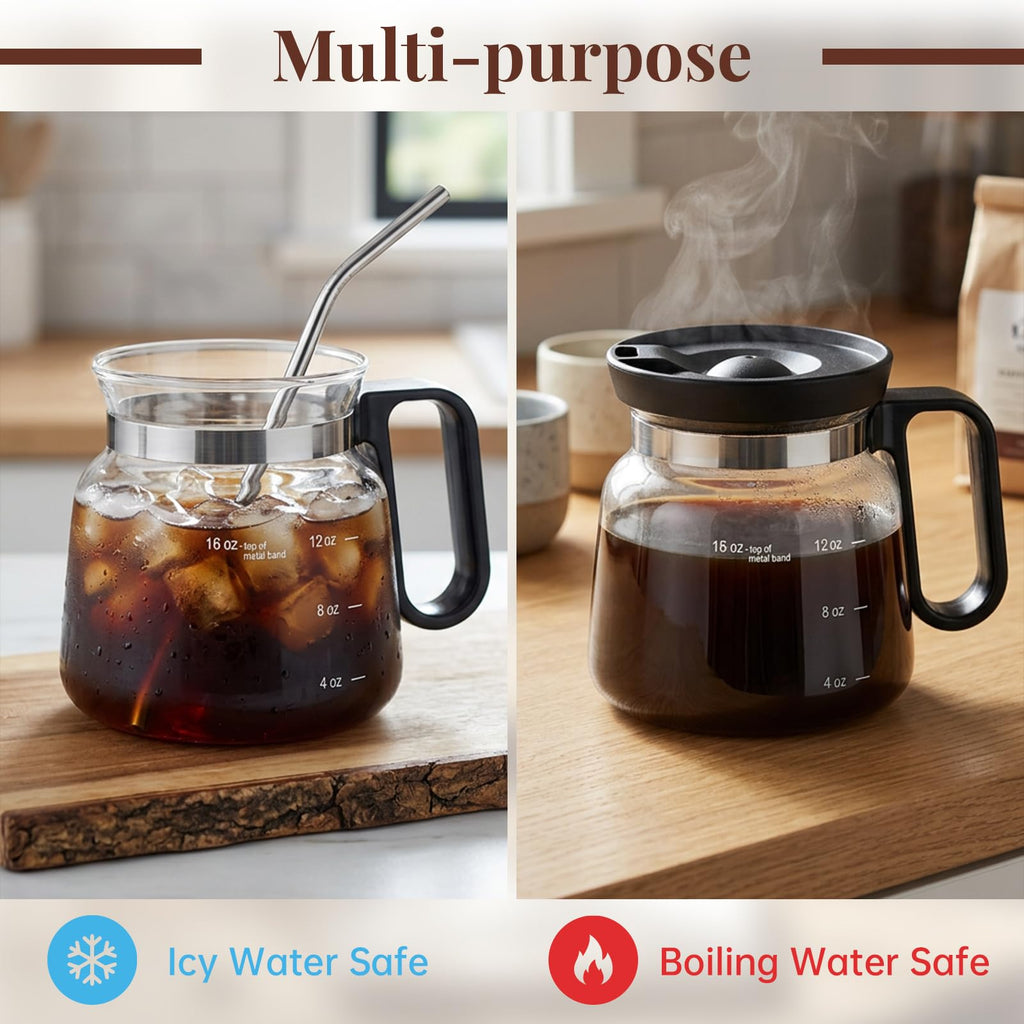 2 Pack 16oz Clear Glass Coffee Mug with Lid and Straw M614