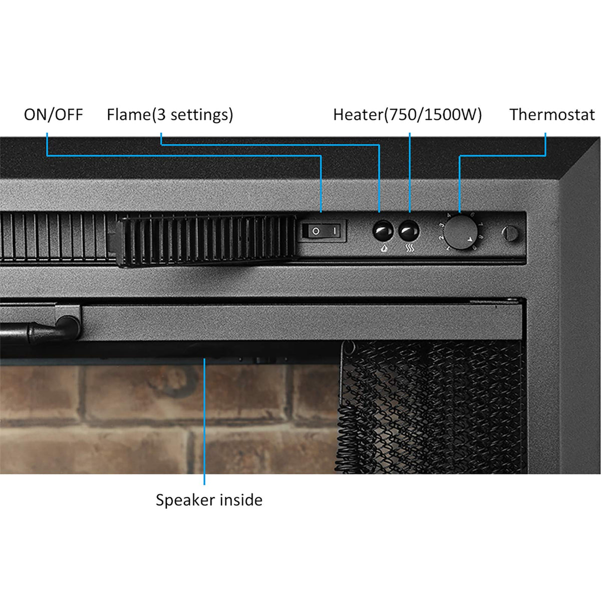 Black Electric Fireplace Insert with Glass Door and Mesh Screen, 750/1500W E286678