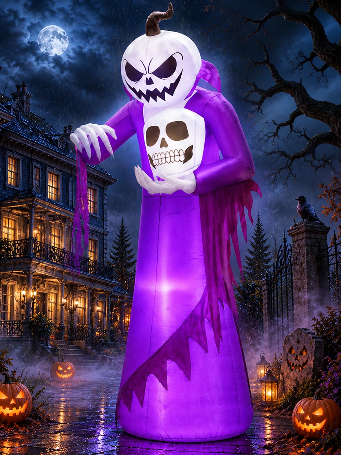 12FT Halloween Inflatables Outdoor Pumpkin Ghost Wizard B80927