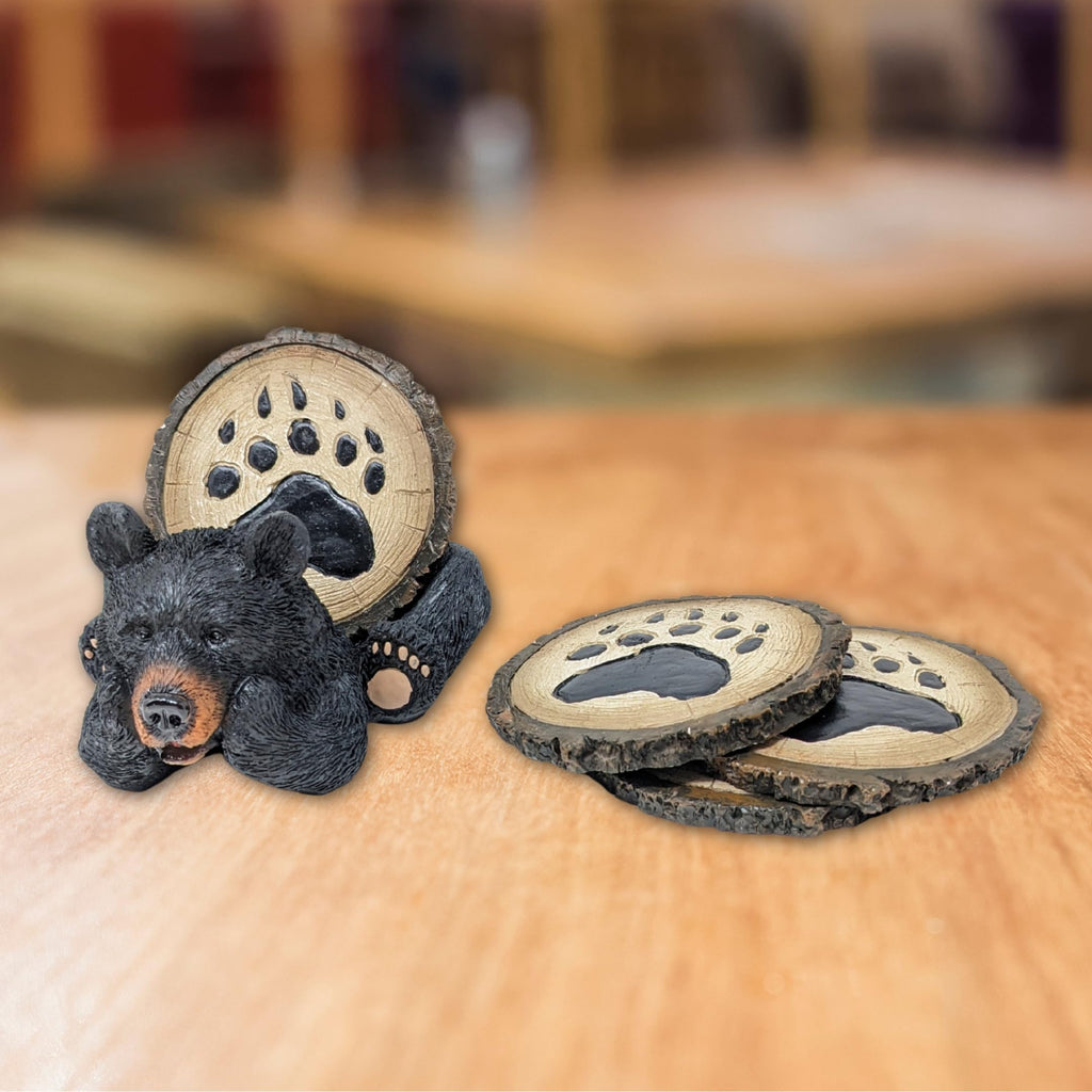 Resin Bear Coaster Set with 4 Coasters and Holder D80586