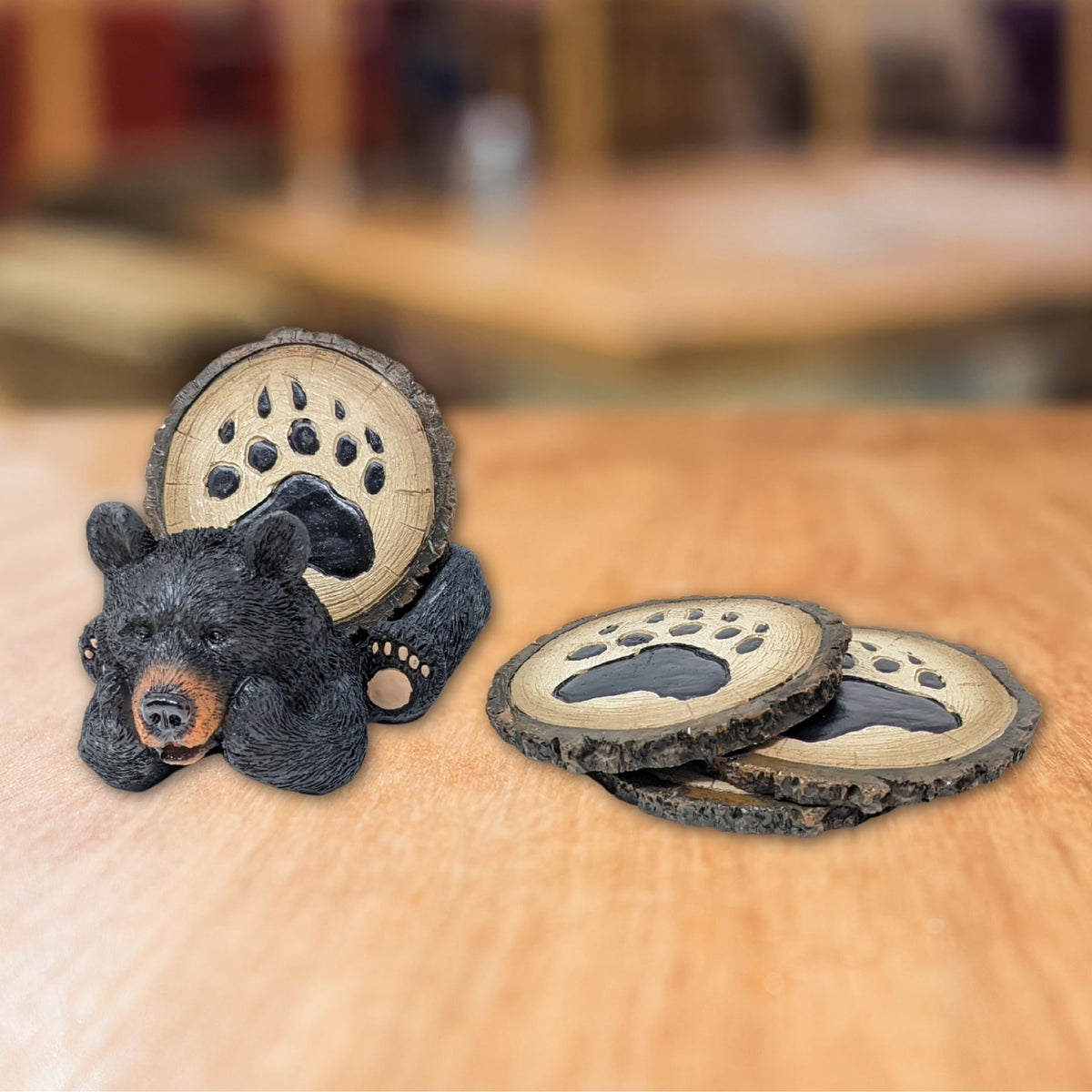 Resin Bear Coaster Set with 4 Coasters and Holder D80586
