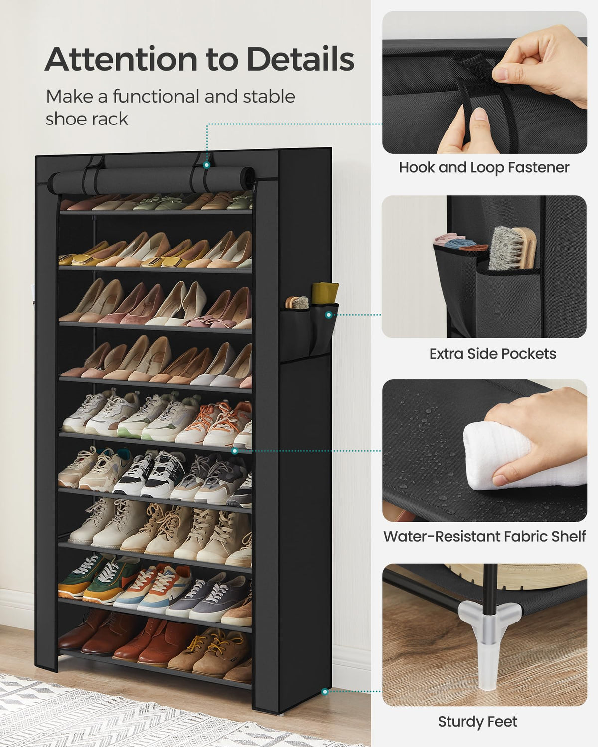10-Tier Shoe Rack with Cover T56903