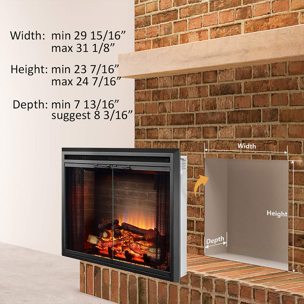 Black Electric Fireplace Insert with Glass Door and Mesh Screen, 750/1500W E286678