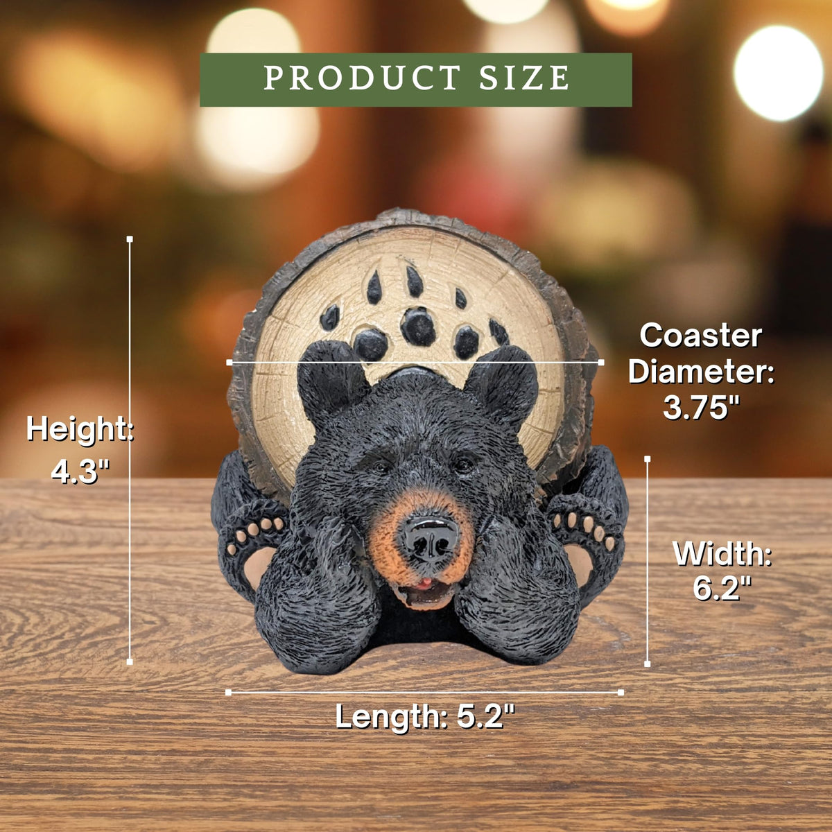 Resin Bear Coaster Set with 4 Coasters and Holder D80586