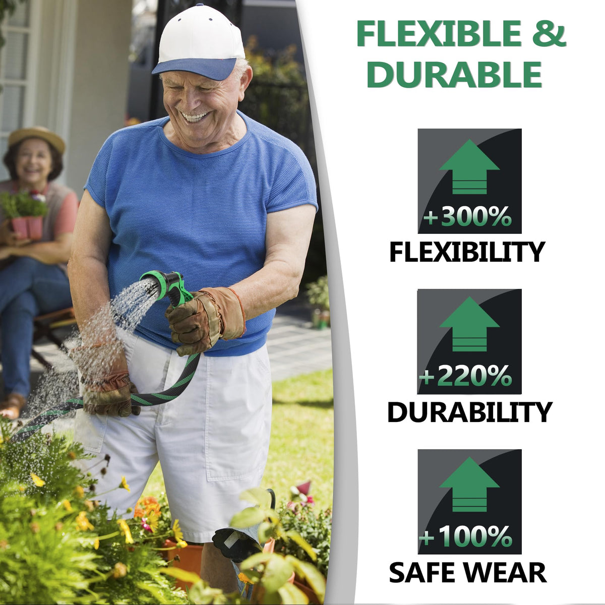 100FT Lightweight Garden Hose with 10-Pattern Nozzle A95692