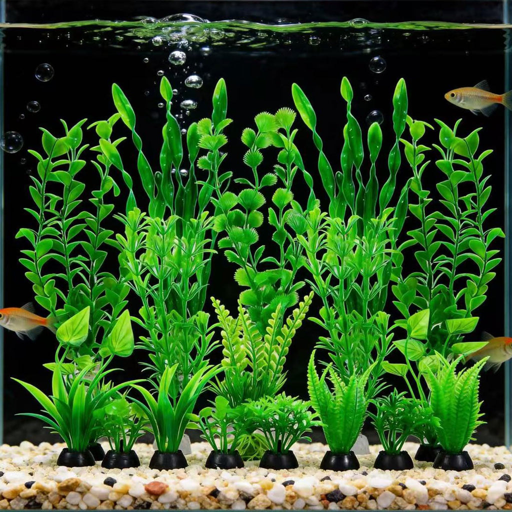 Artificial Aquarium Plants Set, Plastic Fish Tank Decorations (18pcs-Green) T193