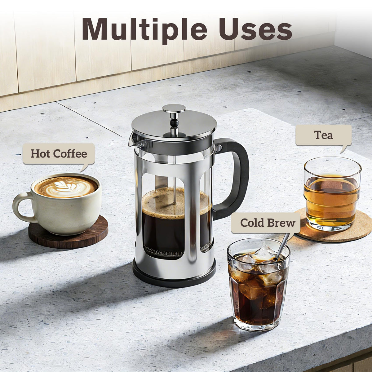 34oz Heat Resistant Glass Stainless Steel French Press Coffee Maker B6950