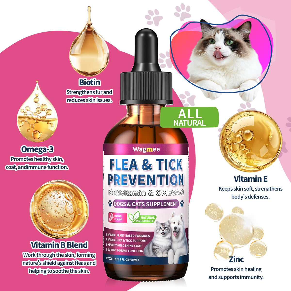 Natural Oral Flea and Tick Drops with Multivitamin for Pets A9326