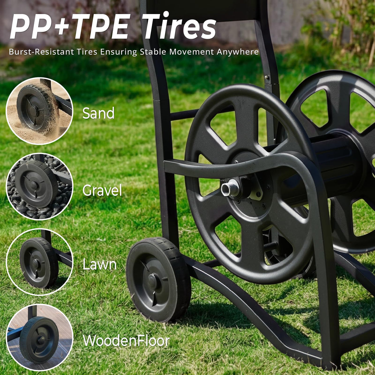 Heavy Duty Metal Garden Hose Reel Cart with Wheels, Holds 200FT Hose G429