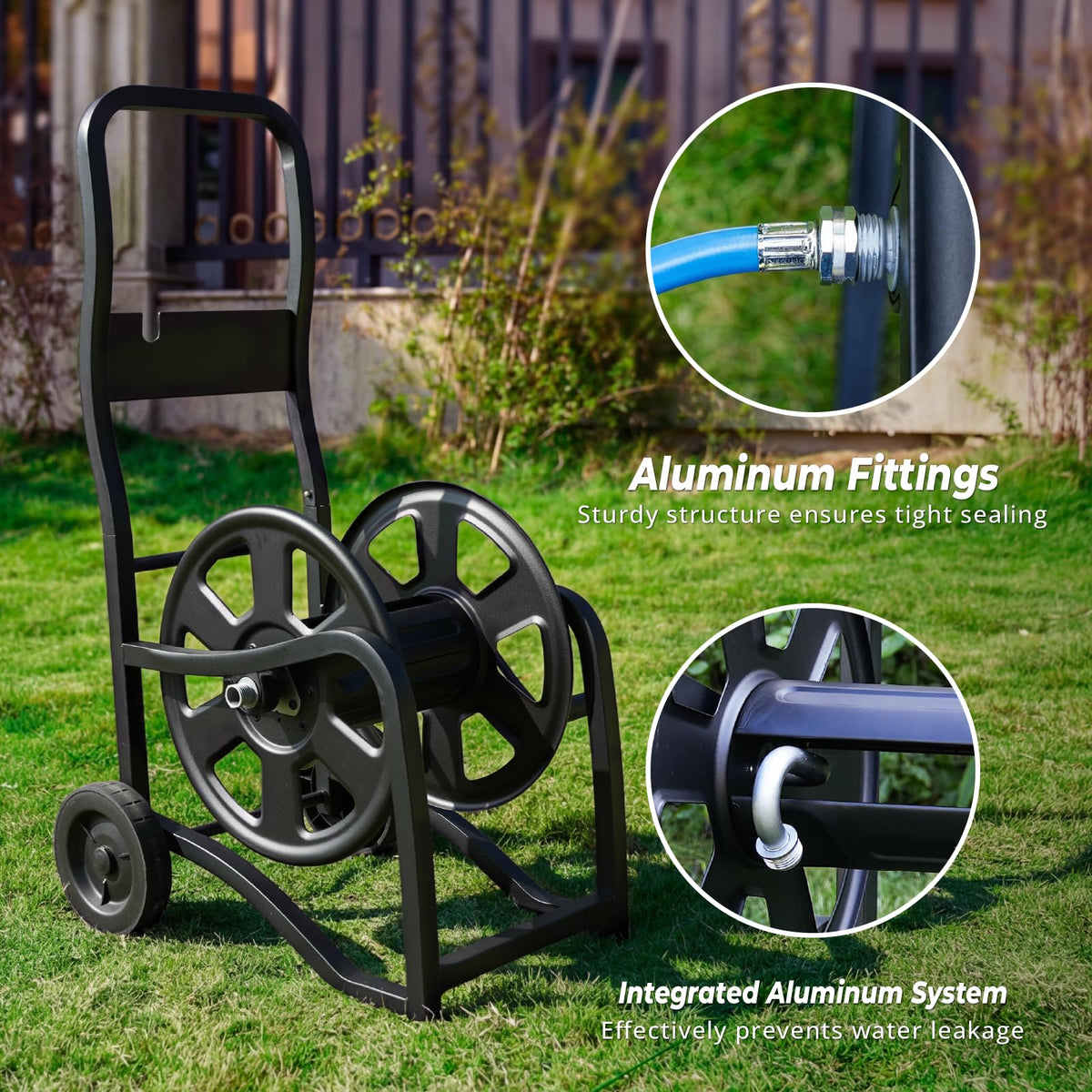 Heavy Duty Metal Garden Hose Reel Cart with Wheels, Holds 200FT Hose G429