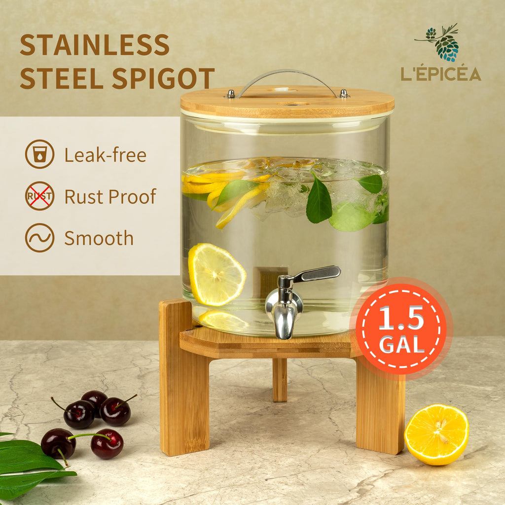Glass Drink Dispenser with Stand, 1/2 Gallon Stainless Spigot K93097