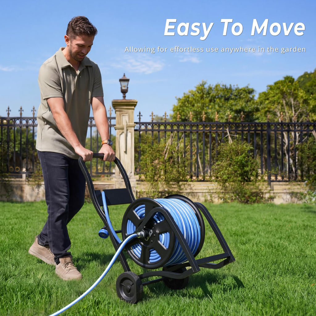 Heavy Duty Metal Garden Hose Reel Cart with Wheels, Holds 200FT Hose G429