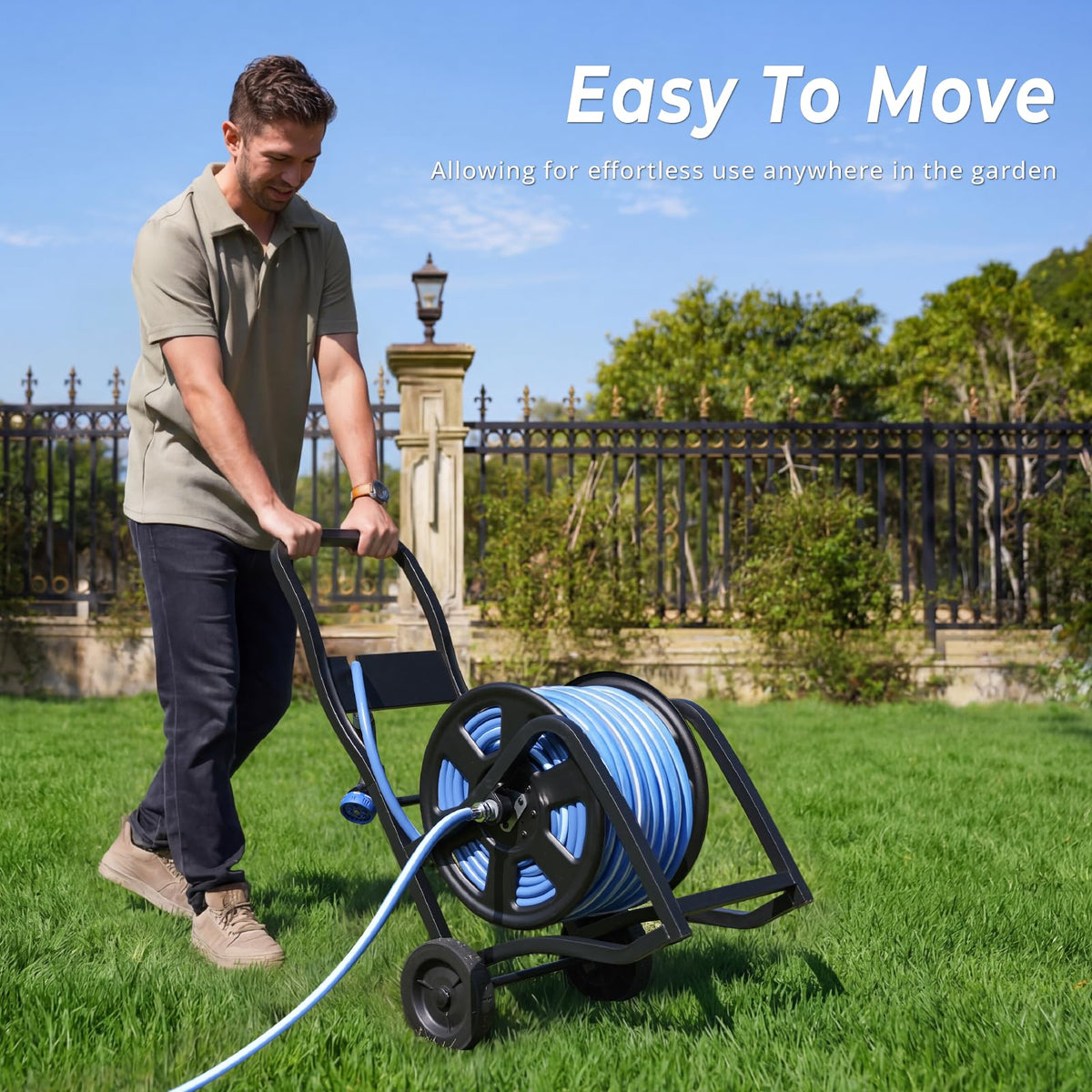 Heavy Duty Metal Garden Hose Reel Cart with Wheels, Holds 200FT Hose G429