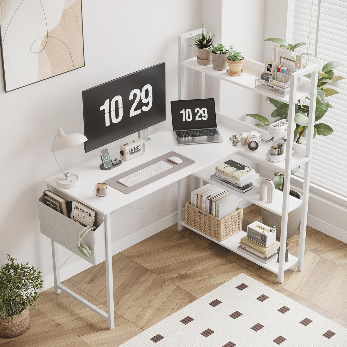 47 Inch White Computer Desk with Bookshelf X265293