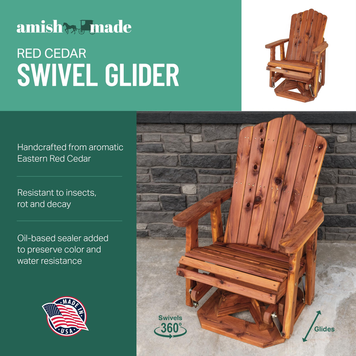 23" Cedar Adirondack Swivel Glider W197089
