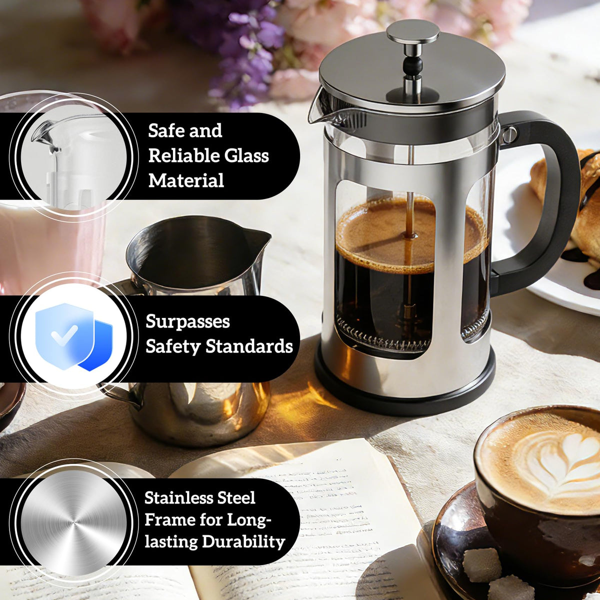34oz Heat Resistant Glass Stainless Steel French Press Coffee Maker B6950