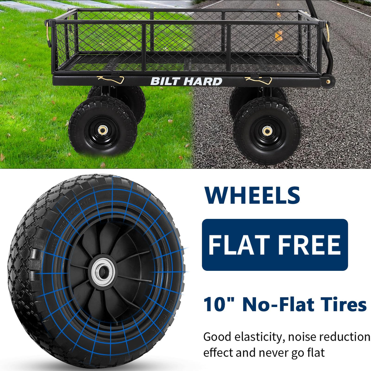 10" Flat Free Tires Steel Garden Cart with Rotating Handle E642032