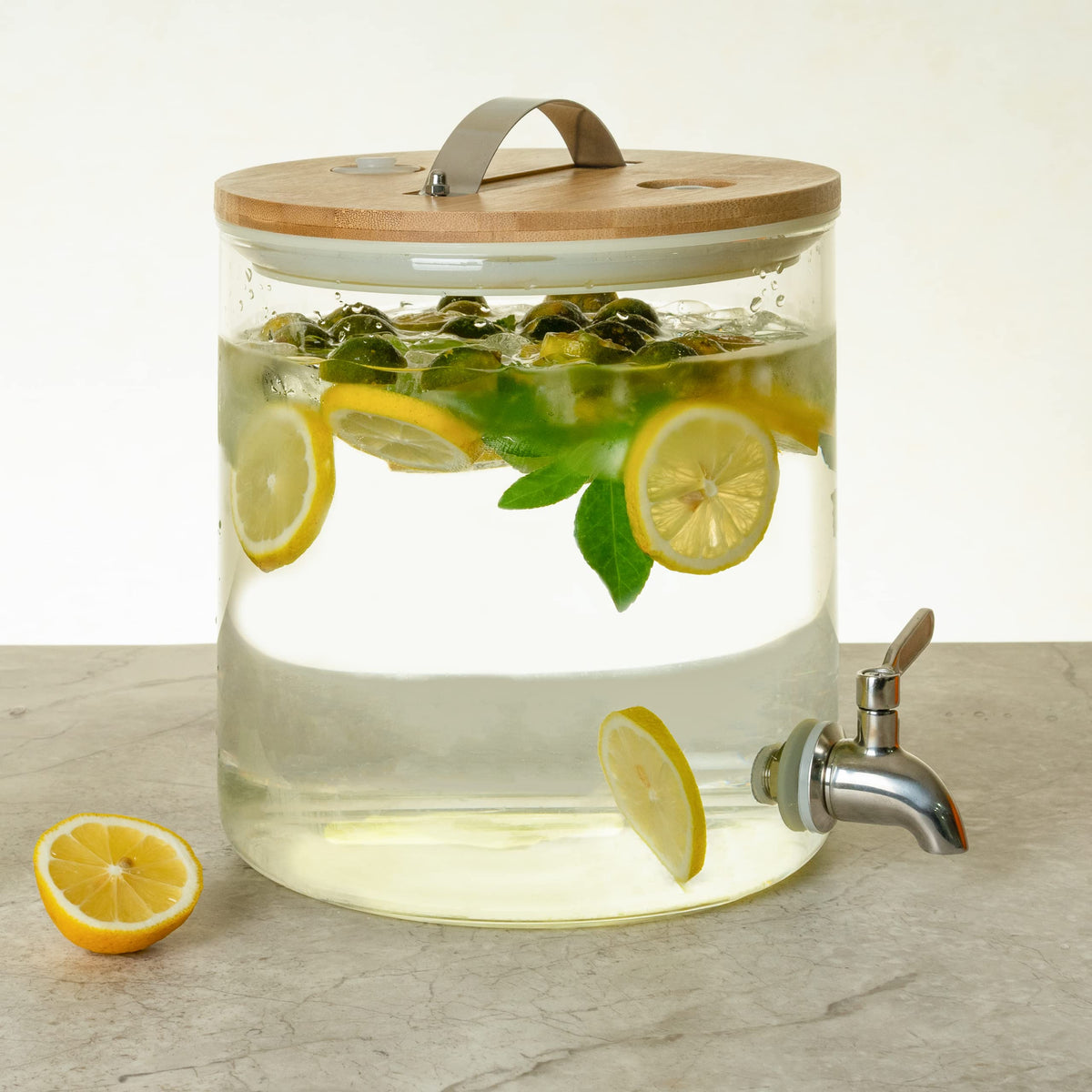 Glass Drink Dispenser with Stand, 1/2 Gallon Stainless Spigot K93097