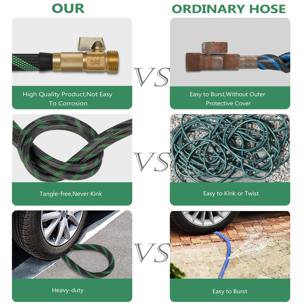 100FT Lightweight Garden Hose with 10-Pattern Nozzle A95692