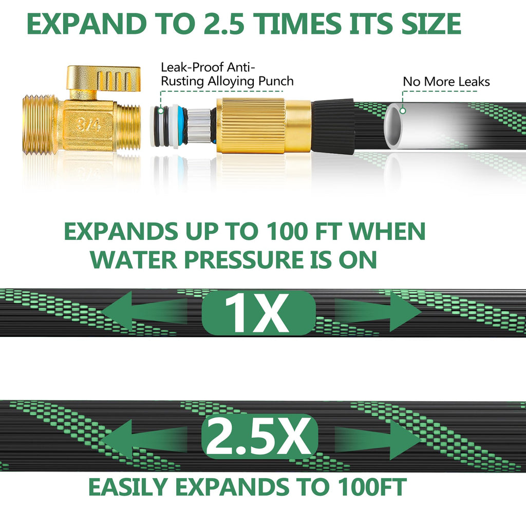 100FT Lightweight Garden Hose with 10-Pattern Nozzle A95692