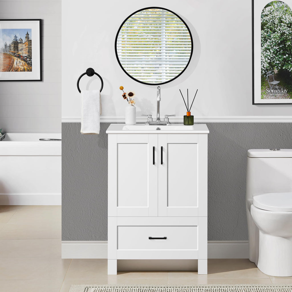 24" White Bathroom Vanity with Sink Y6082