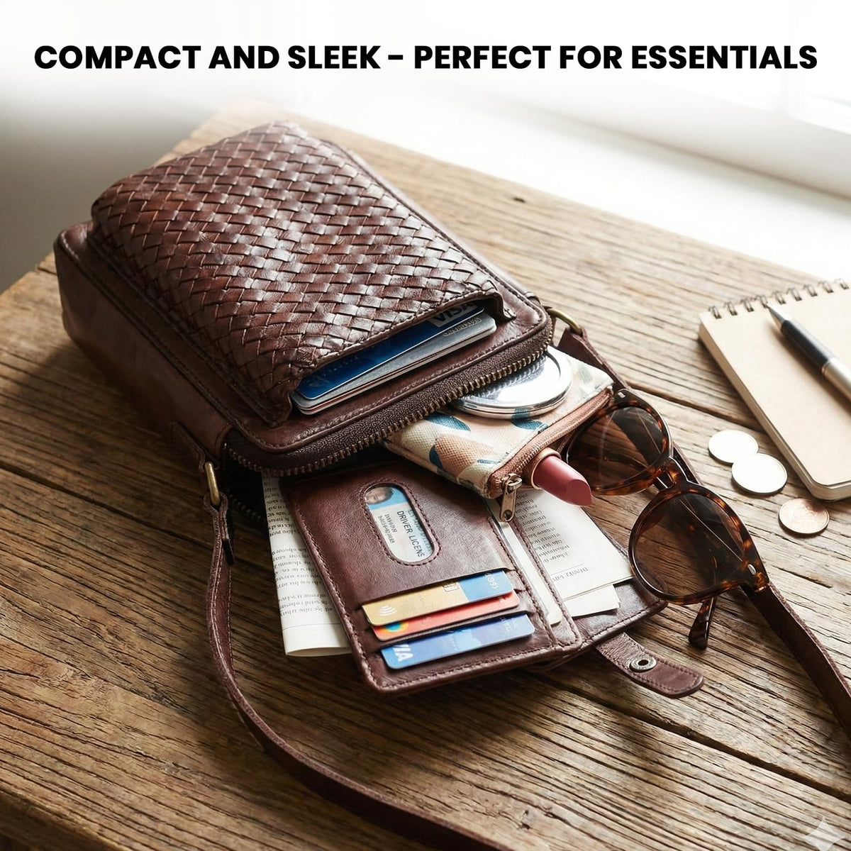Genuine Leather Small Crossbody Bag with Adjustable Detachable Strap W47562