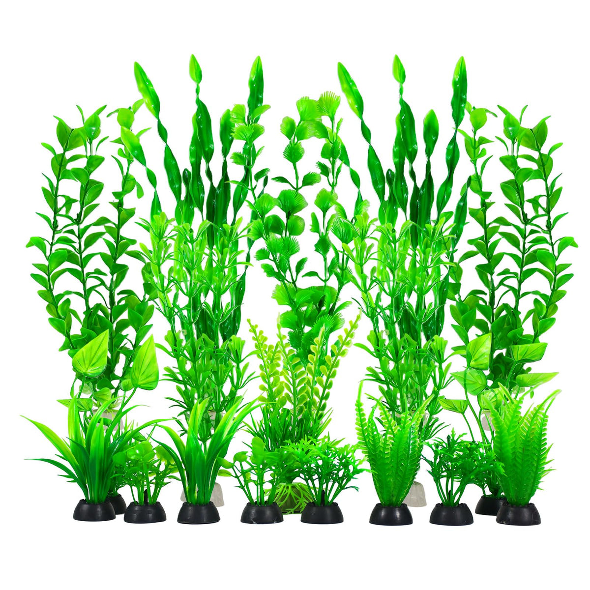 Artificial Aquarium Plants Set, Plastic Fish Tank Decorations (18pcs-Green) T193